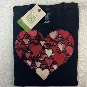 Green 3 Women's "Heart" Double Up Long Sleeve Organic Cotton T-Shirt Size Medium
